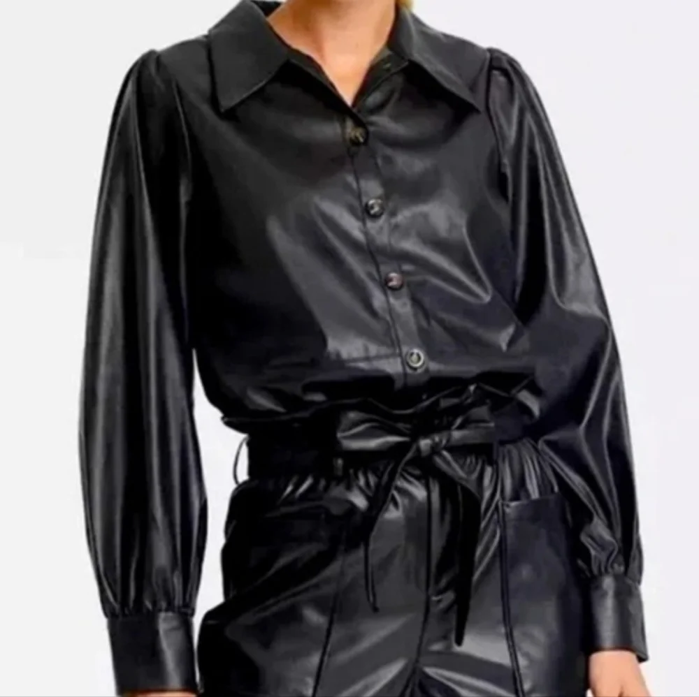 Who What Wear Faux Leather Button Front Top NWT